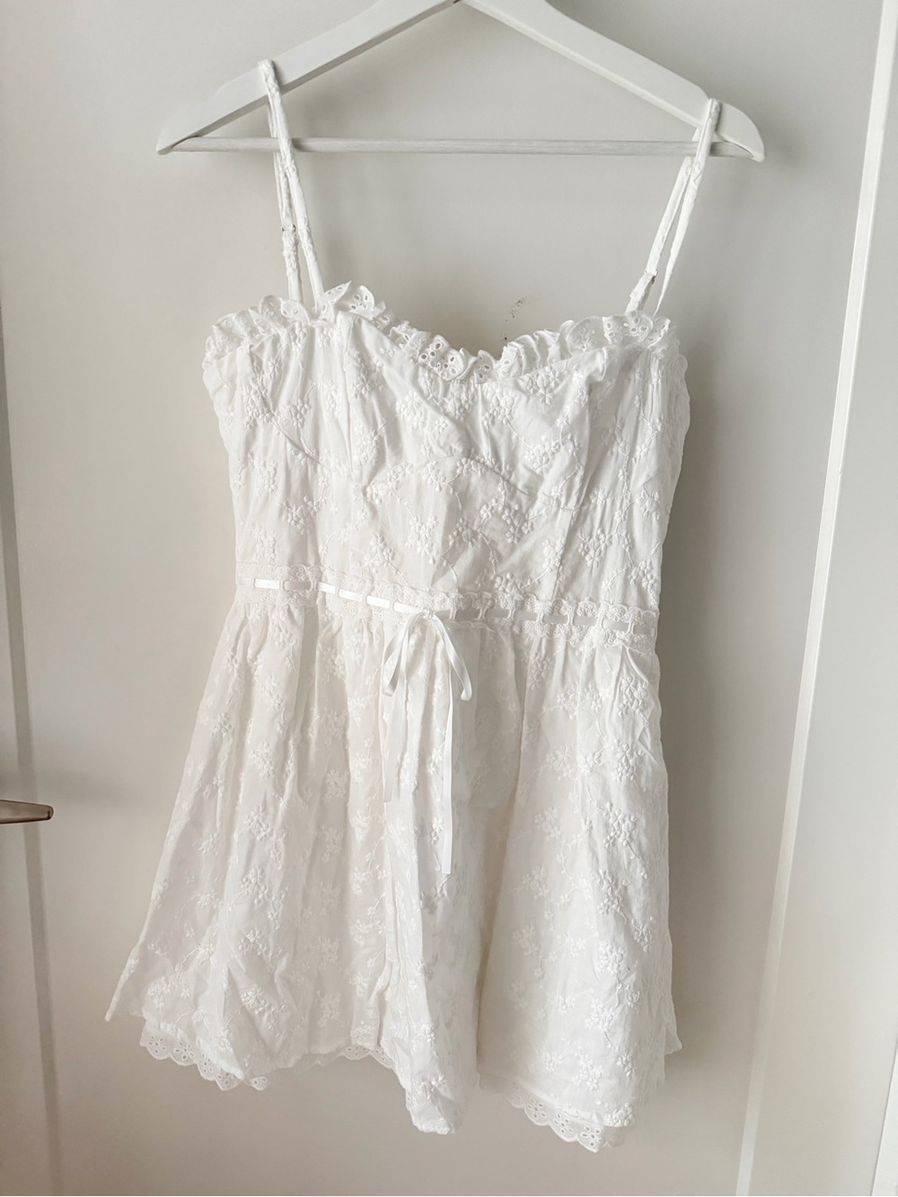 Altar'd State White Eyelet Lace-Up Mini Dress Small